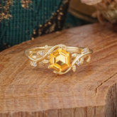 Luxury Nature-Inspired 6 Prong Hexagonal Citrine Engagement Ring